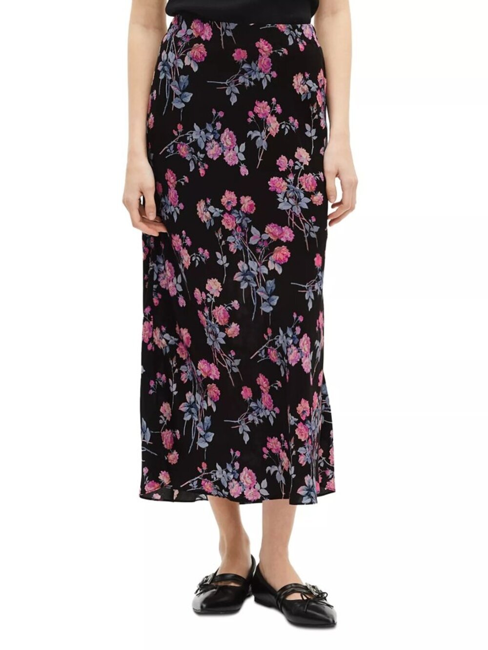 275$ The Kooples Allover Floral Print Side Slit Maxi Skirts Size 0/XS Black Pink